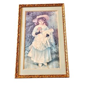 Vintage Yard Long Victorian Girl & Christening Doll Matted Framed Art Print